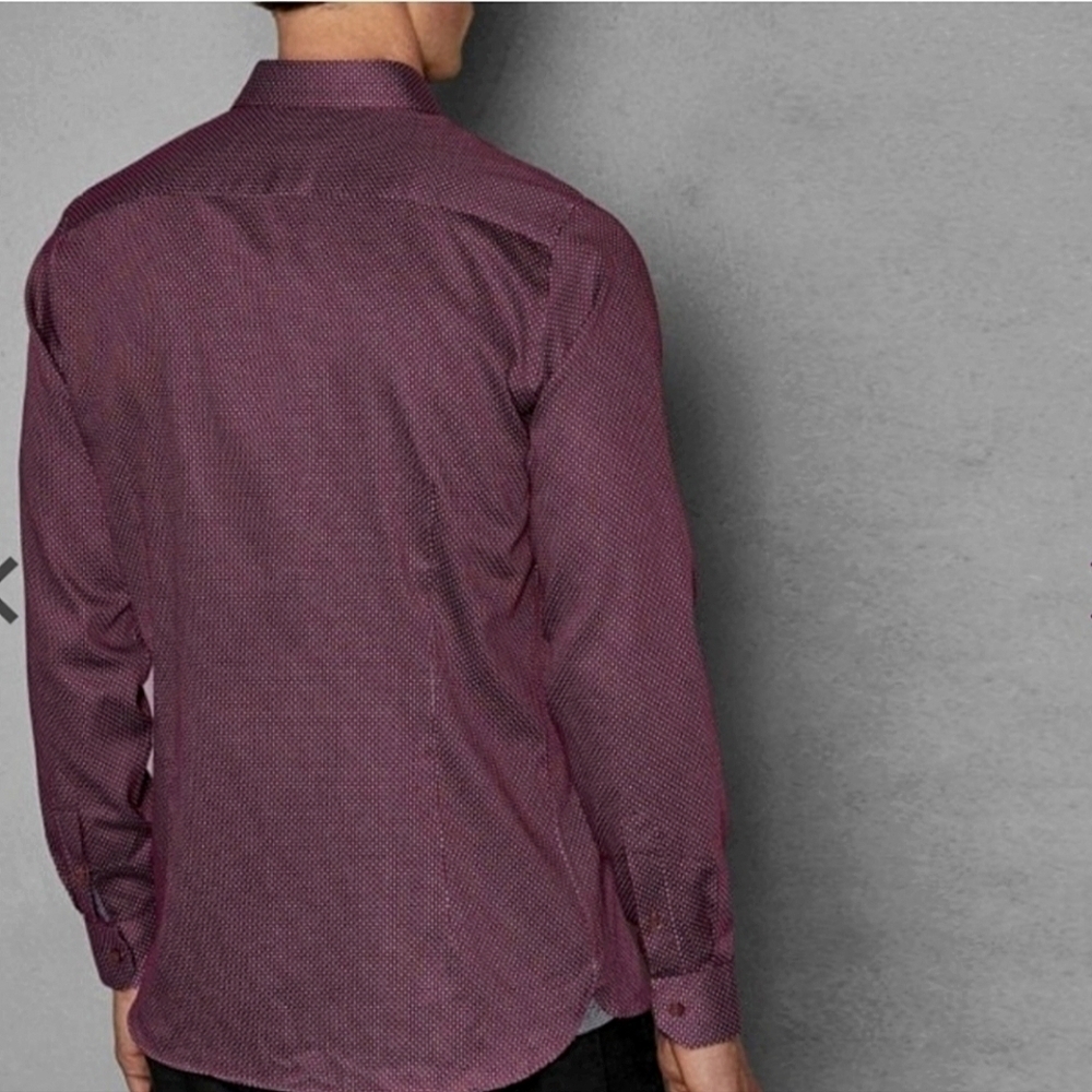 TED BAKER LONDON-Long Sleeve Button-Up Dress Shirt-Red Wine-Size 5(Slim XL) - Picture 3 of 17